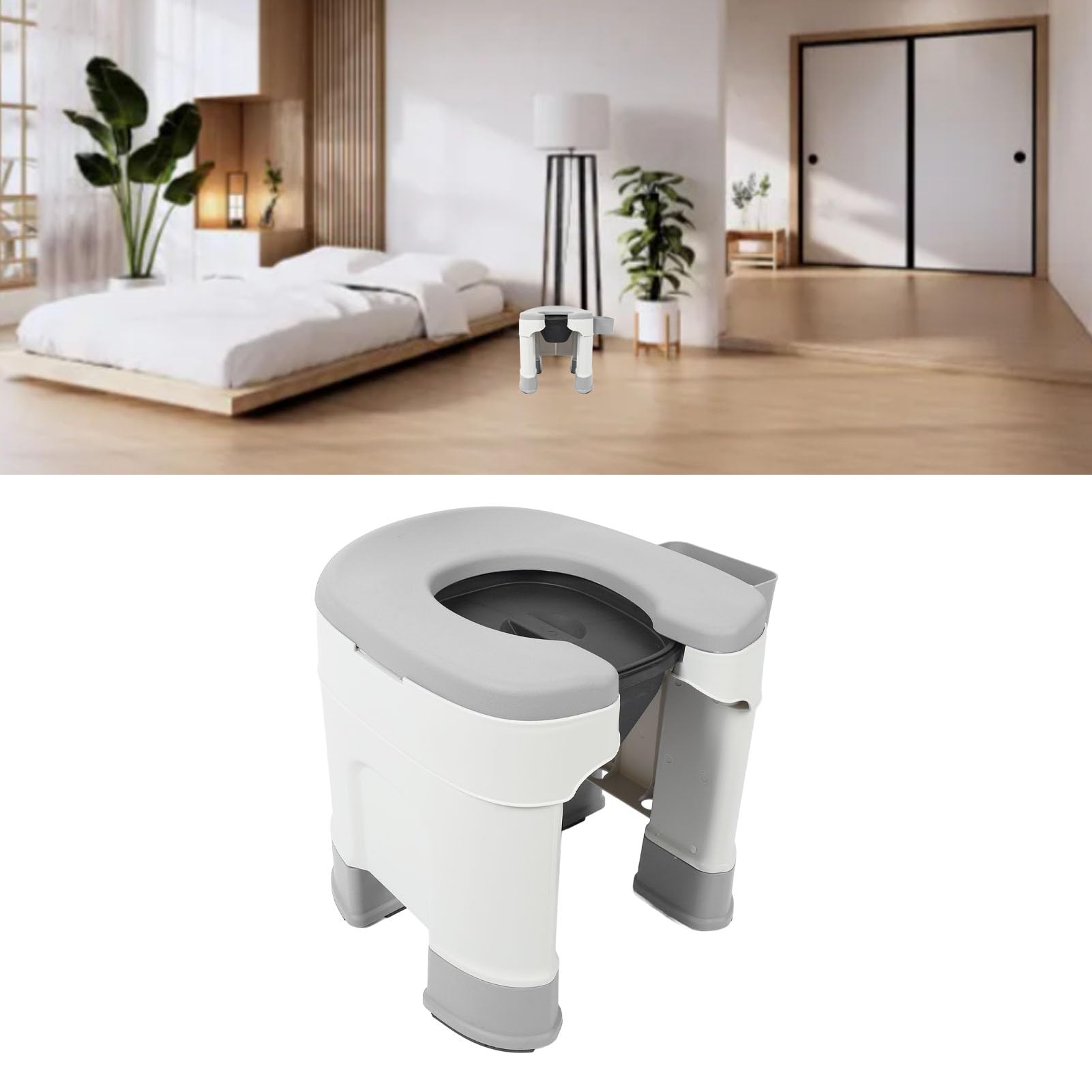 Nachtkommode, Tragbare Toilette, Faltbar, Stark Belastbar, für Senioren und Schwangere Frauen, PU-Kissen, 37 X 37 X 42 Cm (Grau)