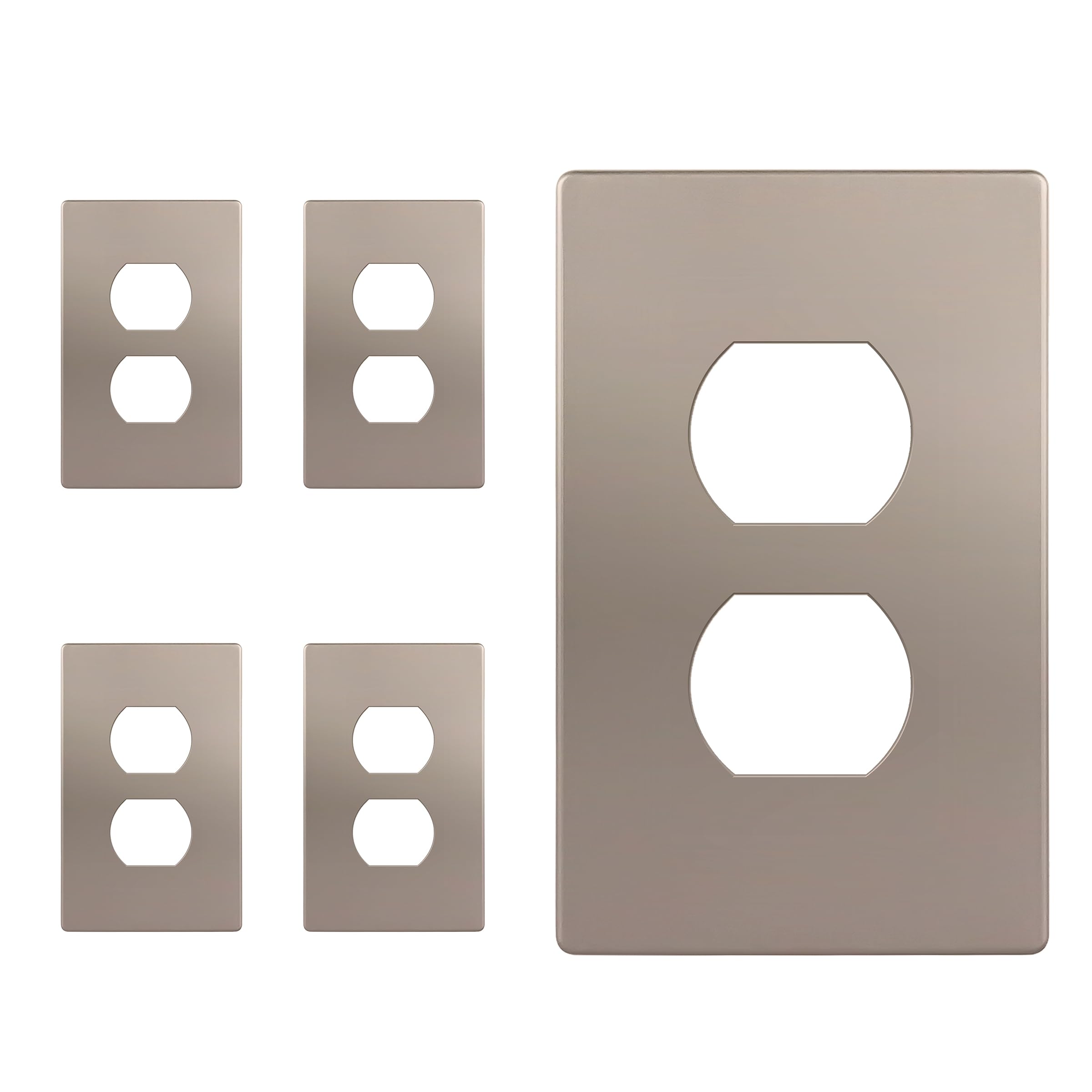 ENERLITES 5 Pack Screwless Duplex Outlet Covers Wall Plate, 1-Gang, Nickel