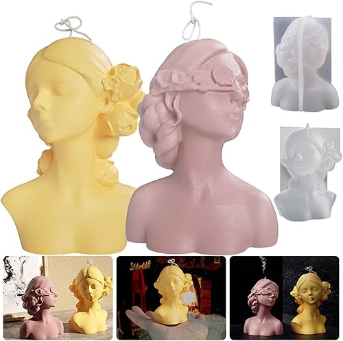 Miniatura 3 de Gasusen Molde de silicona para velas 3D, moldes de vela para niña con ojos cerrados y vendas para niña con 2 herramientas extintoras de mecha de
