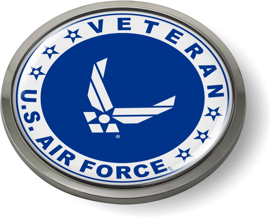 Image of US Air Force Veteran - USAF White Arnold Wings CAR Emblem Plastic Bezel | Official USAF and USSF Licensed Product, 3D Domed, U.S. Air Force Star Symbol, Chrome Badge, made by BestLicensePlateFrames