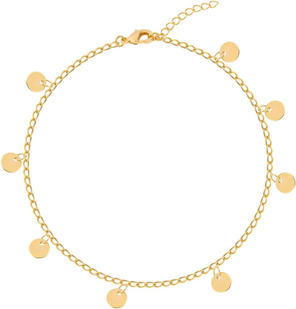S.J JEWELRYFriendship Gift Handmade Dainty Anklet 14K Gold Plated/Silver Plated Star Lucky Beads Lace Chain Adjustable Foot Chain for Womens