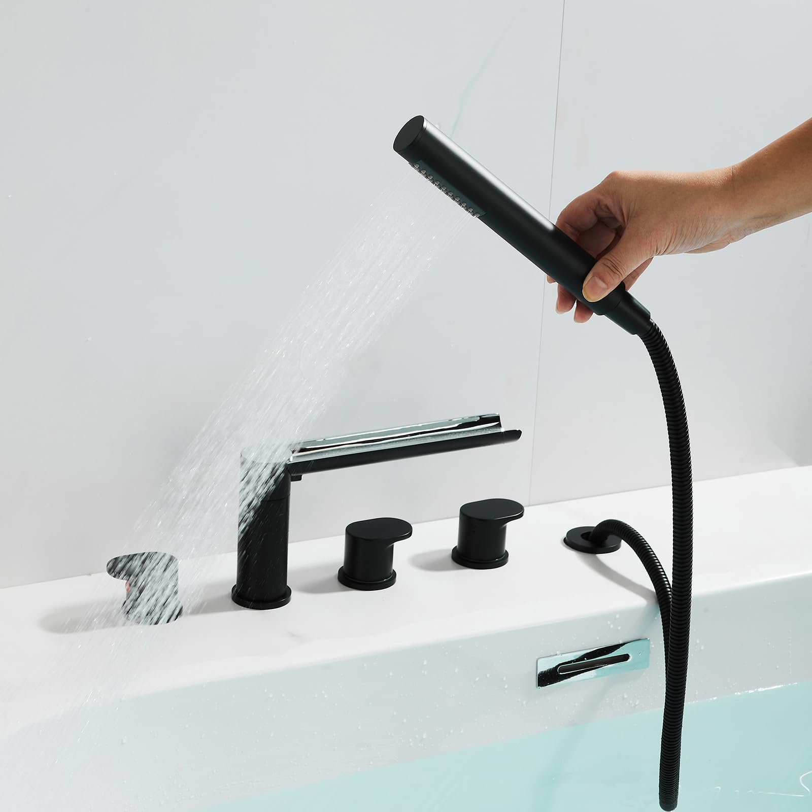 XJTNLB Grifo Bañera Ducha Cascada Grifos Duchas de Baño, Oro Cepillado