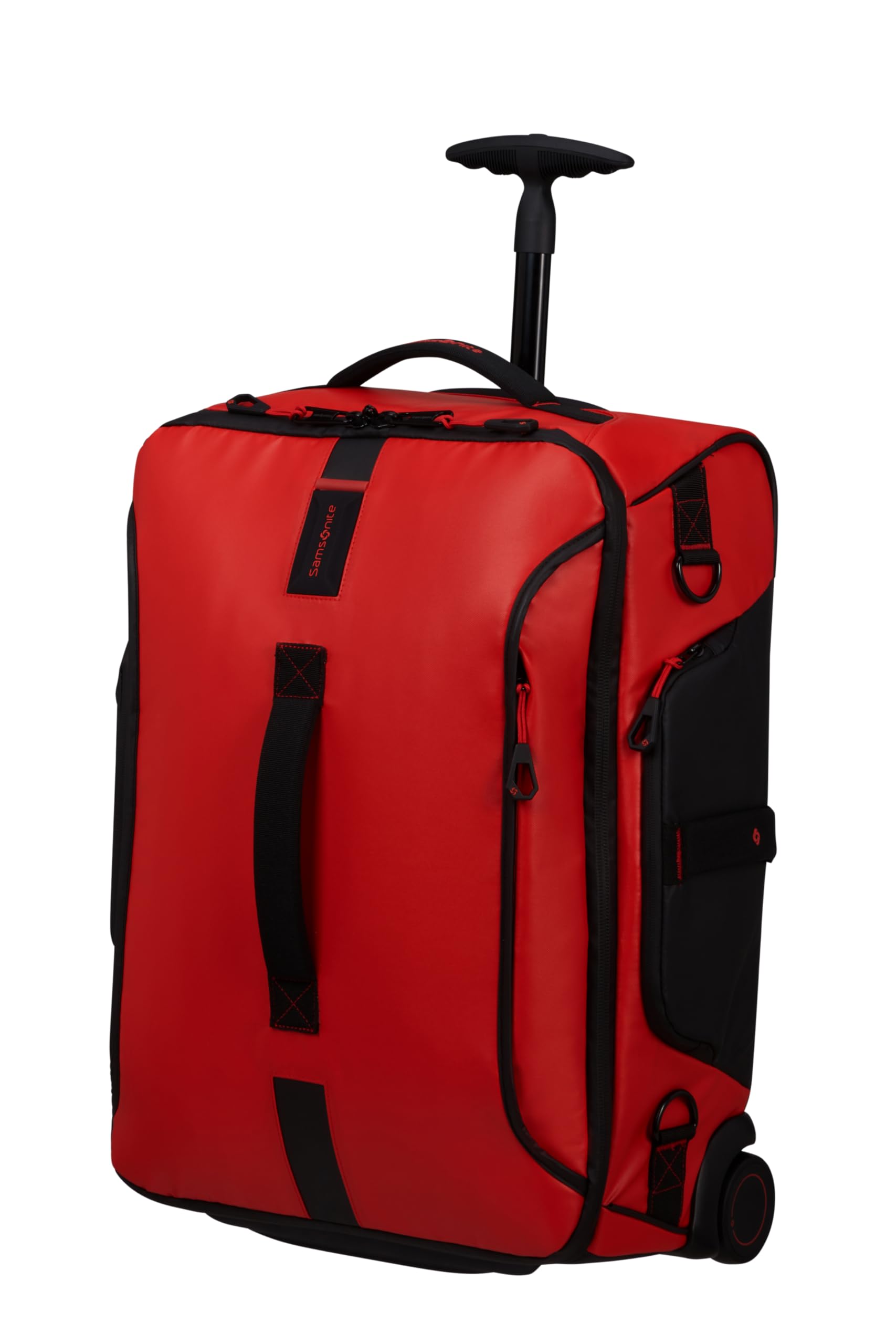 Samsonite - Paradiver Light - Bolsa de Lona con Ruedas, Rojo (Rojo Fuego), S (55 cm - 51 L), Mochila de Viaje para portátil con 2 Ruedas