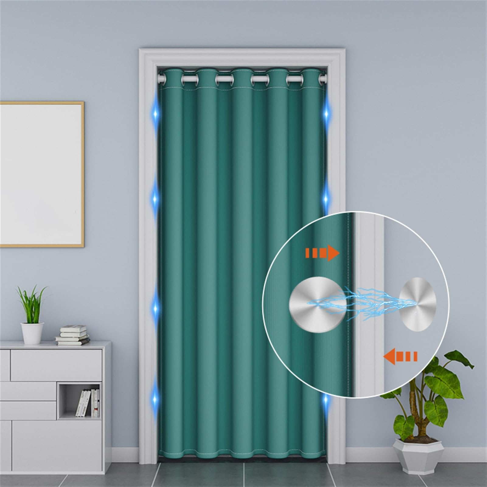 Magnetischer Thermo-Türvorhang, geräuschreduzierend, akustischer Raumteiler, lichtblockisoliertes Paneel für Küchenschrank, Grün, 200 x 200 cm, 1 Stück