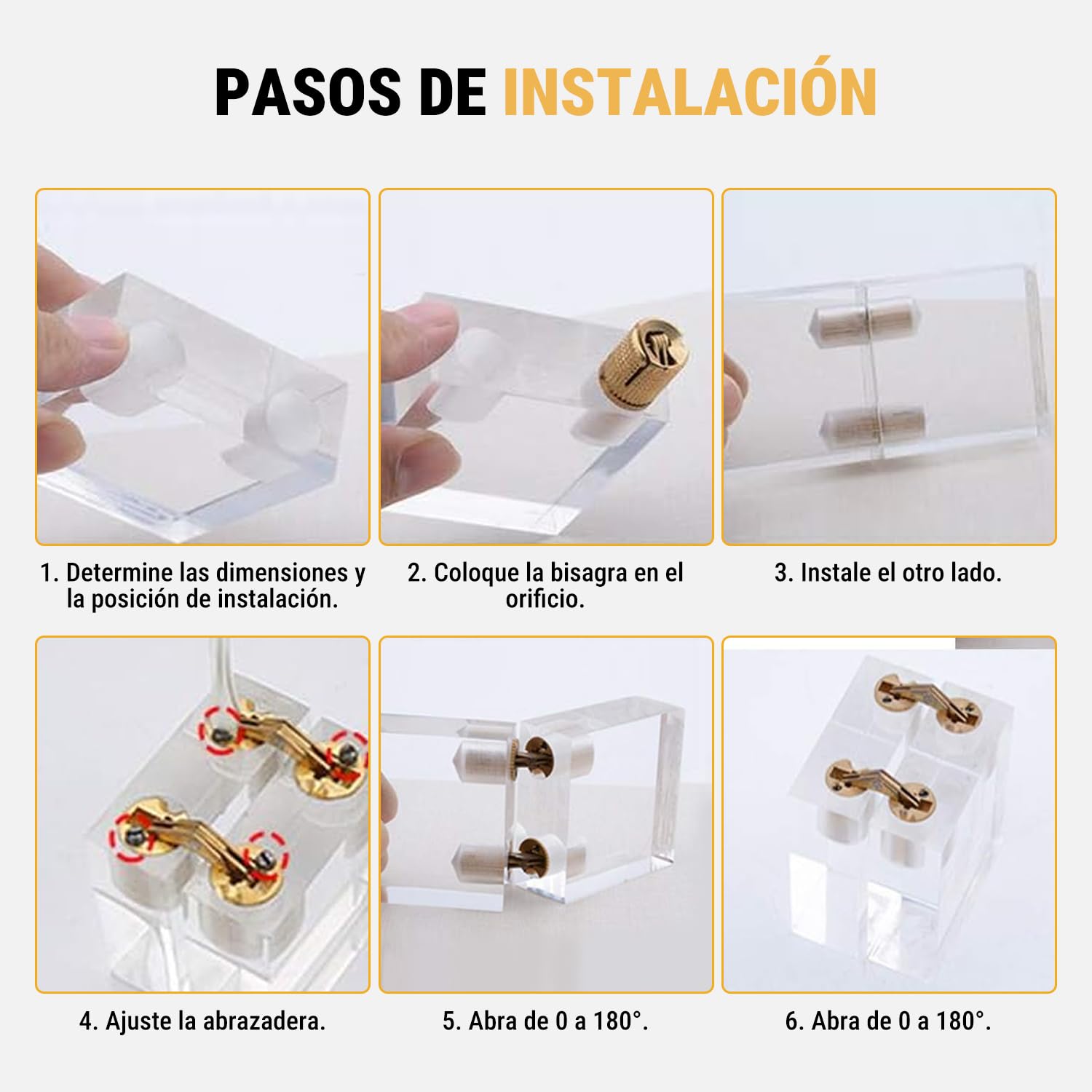 VOBOR Bisagra Barril,4 Piezas Bisagra de Barril Cilíndrico Latón Invisible,Mini Bisagras Ocultas 180°Ángulo de Apertura para Armarios Muebles Cajas de Joyería (10mm)