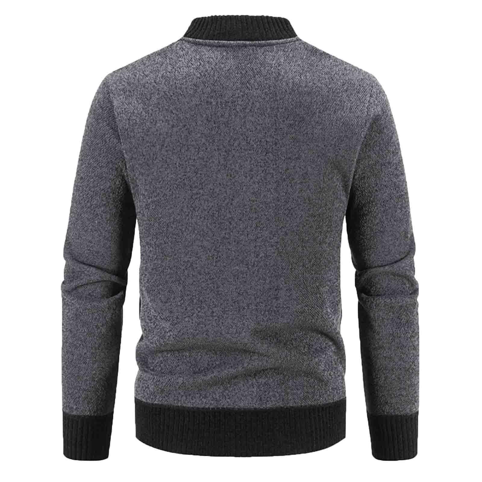 Generisch Strickjacken für Herren Trachtenjacke Klassischer Cardigan mit Reißverschluss und Strick Kragen Langarm Sweatjacke Casual Strickweste Basic Strickpullover