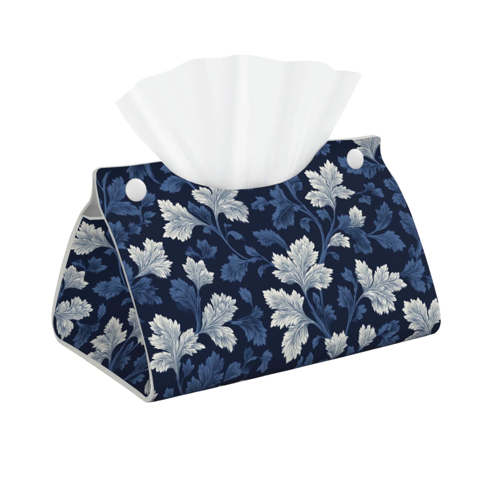 Botanical Vine Pattern On Deep Blue Tissue Box Cover Rectangle Pu Leather Tissue Box Holder for Car Bathroom Bedroom Desk Tabletop Decor