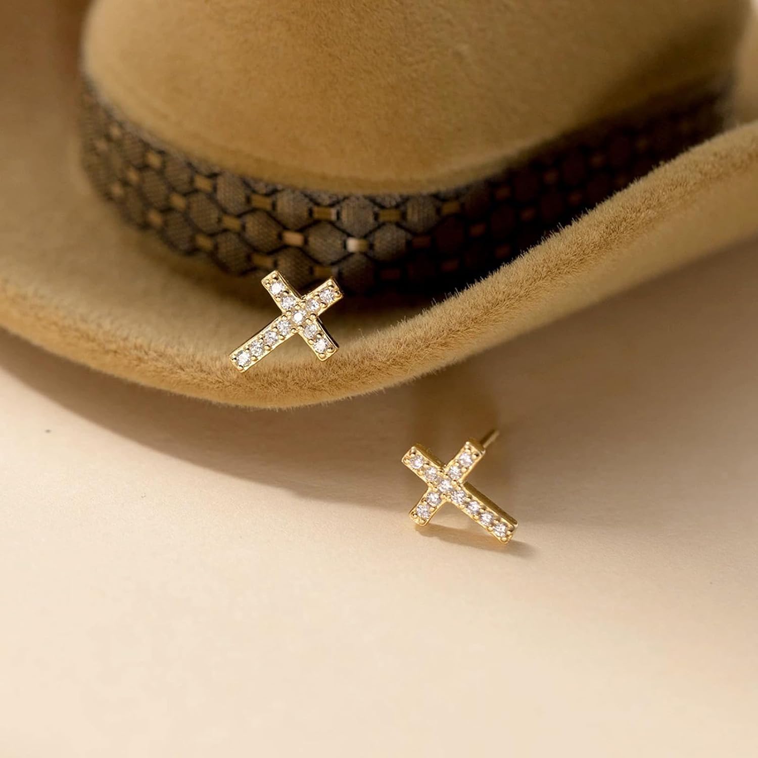 Cross Stud Earrings, Tiny Simple 14K White Gold Plated Small Cubic Zirconia Cross Earrings Stud for Women Men Silver Gold - Image 7