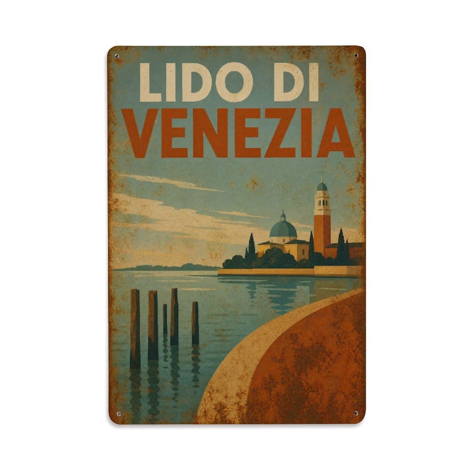 Huiyhb 8X12inch(20X30cm) Vintage Travel Lido Venezia Lagoon Calm Waters Italy Metal Tin Sign