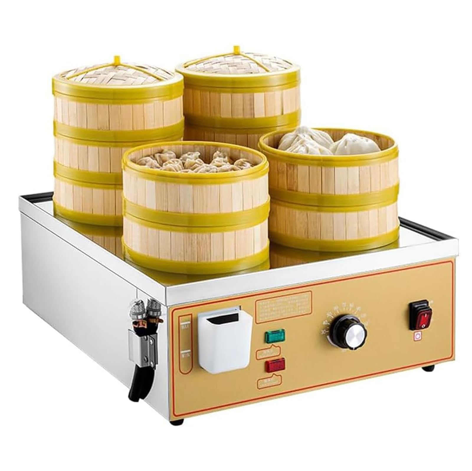 Vaporera Eléctrica Comercial para Dim Sum, Máquina para Bollos Al Vapor De Cuatro Orificios, Alarma De Ebullición En Seco/Falta De Agua Y Suministro De Agua Independiente