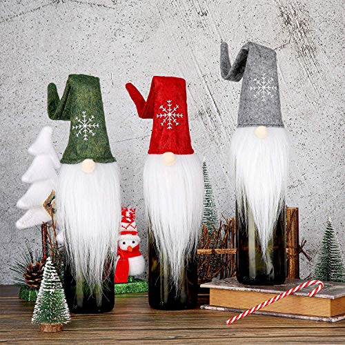 XDLUK Cubierta De La Botella De Vino De La Navidad De 3PA, Toppers De Botella De Vino De Gnomes, Tapa De La Botella De Vino De Santa con Barba Blanca, para Decoraciones De Navidad Regalo