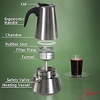 Vista 2 de 4 Cup Stovetop Espresso Maker Matte Stainless Steel Moka Pot Italian and Cuban Mocha Coffee Maker, Compatible with Gas, Electric, Ceramic, and