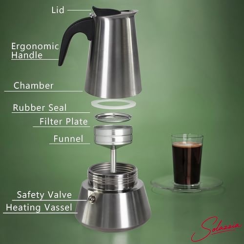 Miniatura 2 de Cafetera de café expreso de acero inoxidable mate, cafetera moka italiana y cubana, compatible con estufas de gas, eléctricas, de cerámica y de