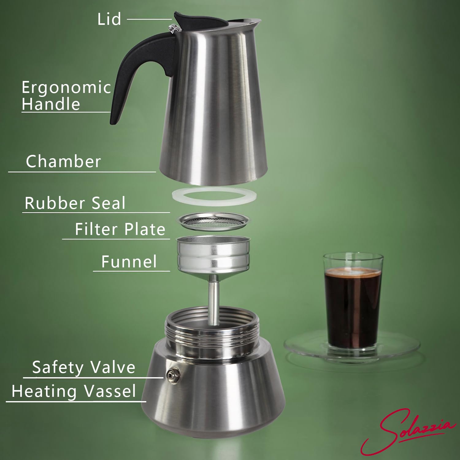 Cafetera acero inoxidable inducción 12 Tazas 600ML Cafetera para expresso Apta para todo tipo de cocinas Cafeteras Vitrocerámica, Inducción, Gas