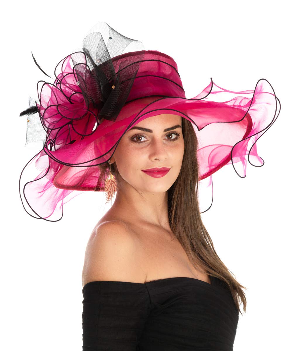 Women's Organza Church Kentucky Derby British Fascinator Bridal Tea Party Wedding Hat Summer Ruffles Cap