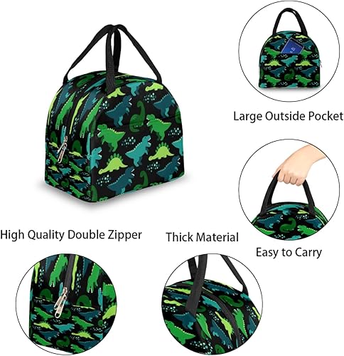 Miniatura 5 de Cute Green Dinosaur Lunch Tote Bag for Women Adult Men Cartoon Insulated Lunch Box Small Leakproof Cute Lunchbox Cooler Bag Reusable Lunch Bag for