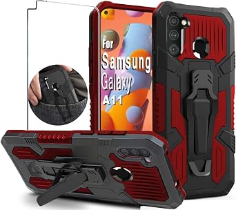 Compatible with Samsung Galaxy A11, with HD Screen Protector Military Grade Protective with Belt Clip and Kickstand Protective for Galaxy A11 Phone Cases 6.4" Red