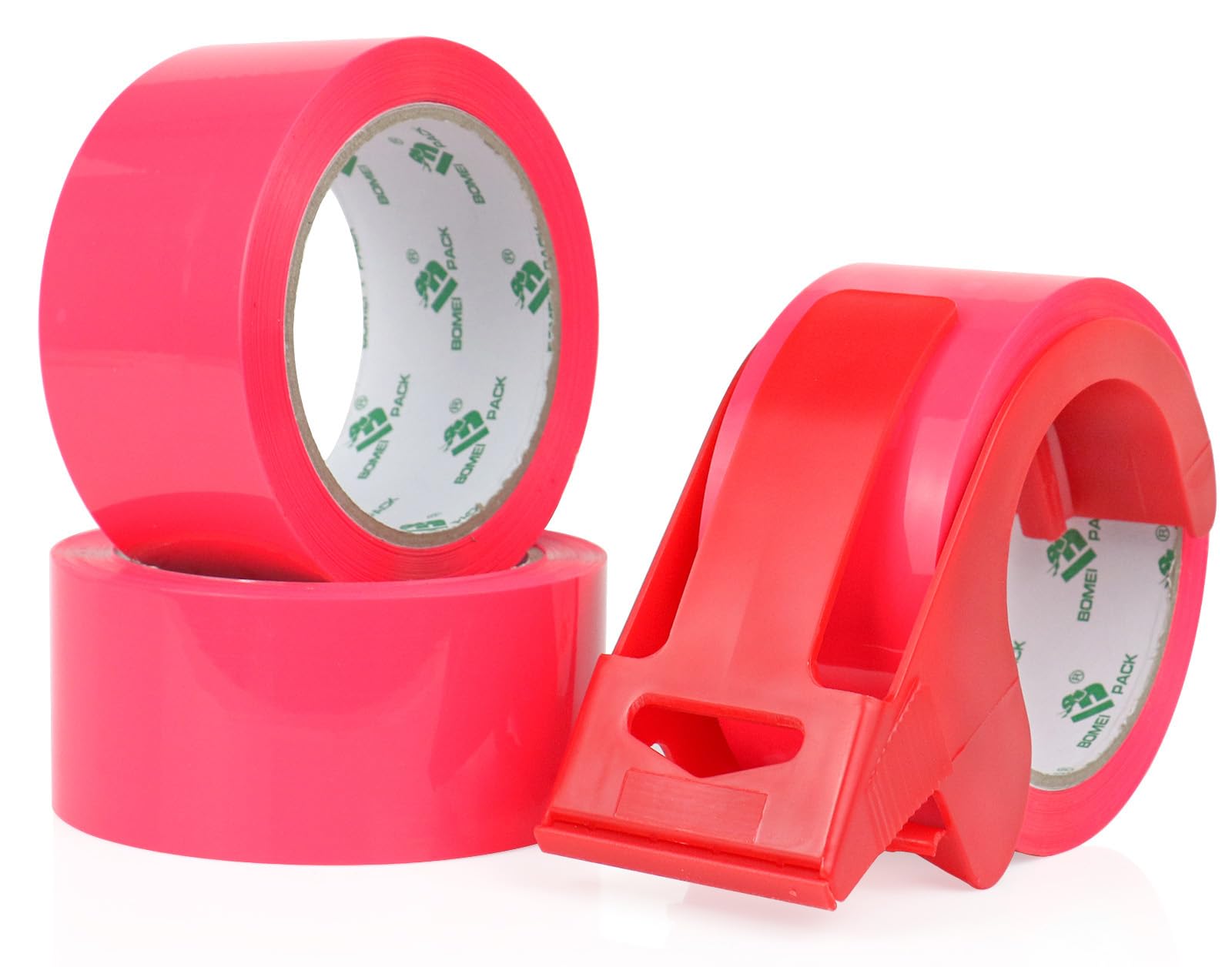 BOMEI PACK 3 Rolls Coloured Boxes Packing Tape Peach Pink 48mm x 66m Sticky Heavy Duty Moving Carton Sealing Tape with 1 Dispenser