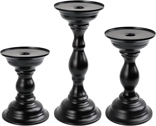 Juego de 3 portavelas de metal negro, portavelas retro de ambos usos para velas de pilar, soporte decorativo para velas de granja, chimenea, centro