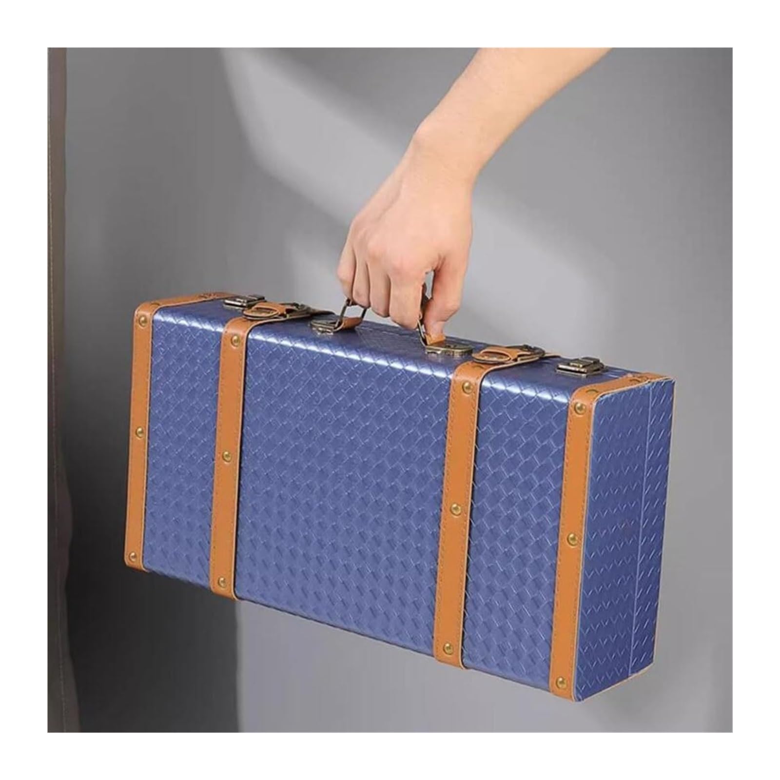 Maleta Retro, baúl de Madera Antiguo, Caja organizadora para Maletas, Ideal para decoración de Ventanas y Accesorios de fotografía (Azul, 44x12x24cm)