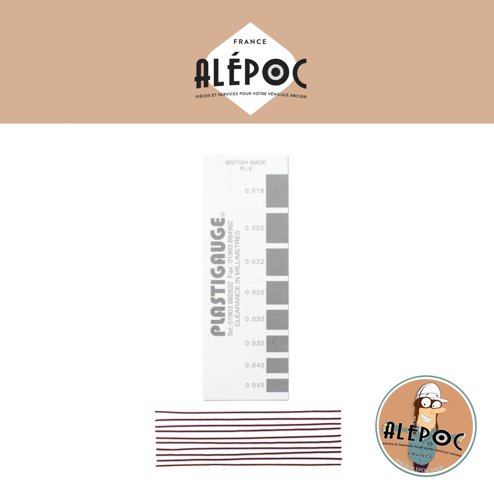 Alépoc - Plastigauge Gris PL-X 10 brins - Jauge de précision 0.018 à 0.045mm - Mesure le jeu par écrasement des coussinets de paliers lisses de moteurs à grande vitesse - Utilisation simple et rapide.