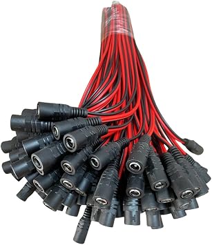 Female DC Power Pigtail Cable 20Pcs,12V 5A DC Connectors for CCTV Security Camera and Lighting Power Adapter 2.1mm x 5.5mm, Real 18AWG