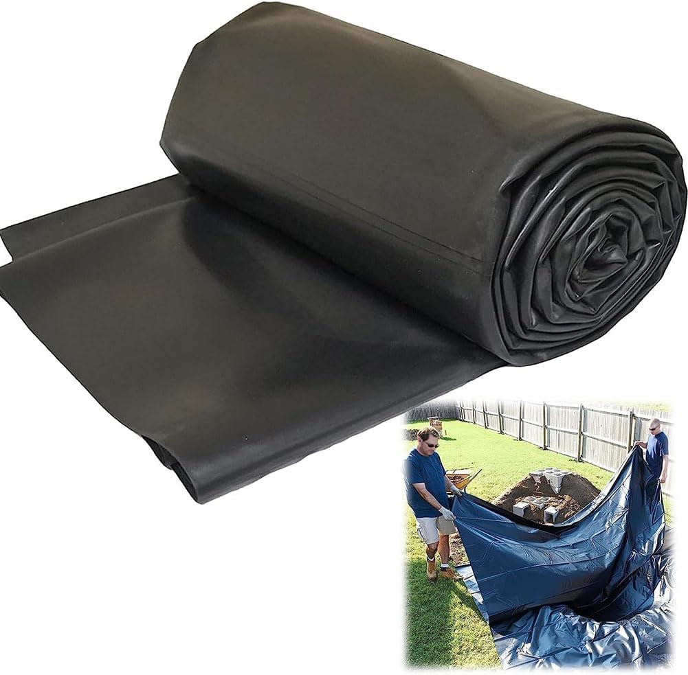 Durable HDEP Pond Liner, 10 X 13Ft PVC Soft Pond Skins Black Heavy Duty Fish Pond Liners Protection for Fish Ponds, Streams Fountains and Water Garden, 10 X 23Ft Impermeable Film,5 * 7m