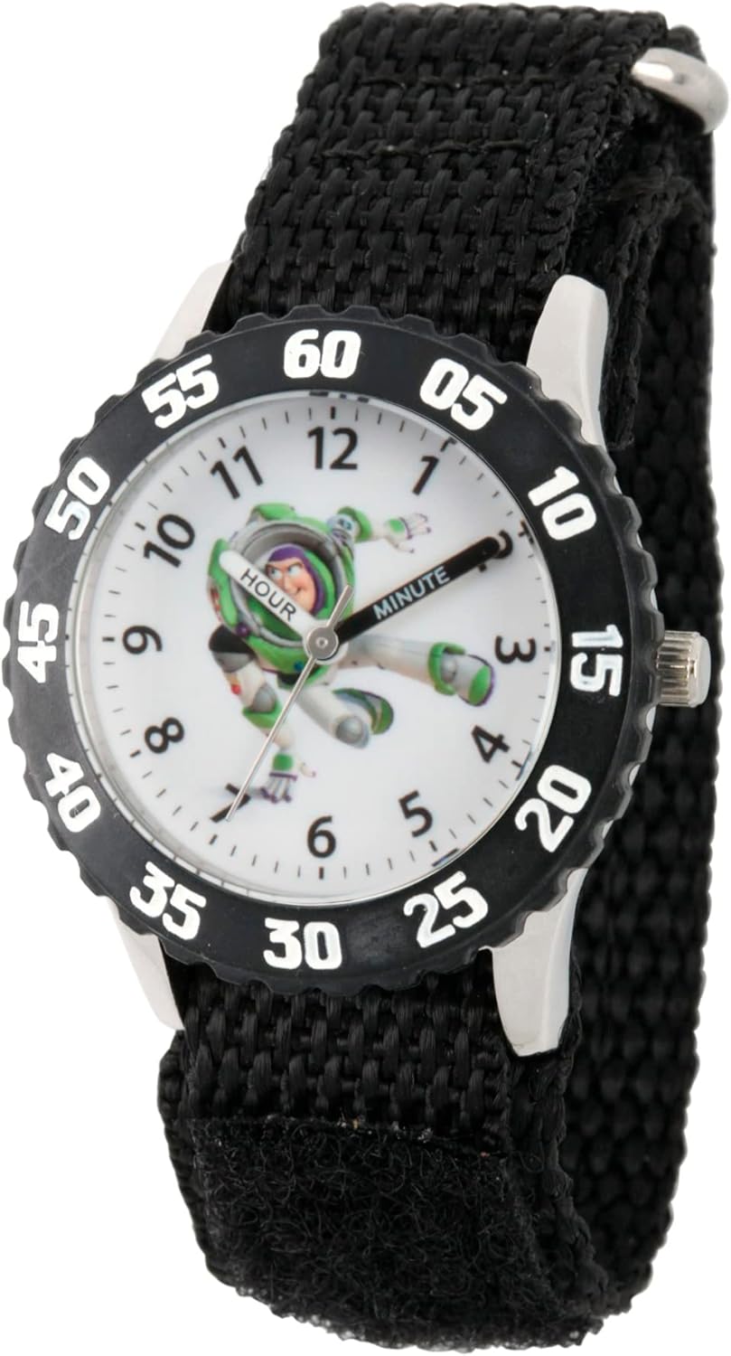 Disney Toy Story Kids' Bezel Stainless Steel Time Teacher Analog Nylon Strap Watch