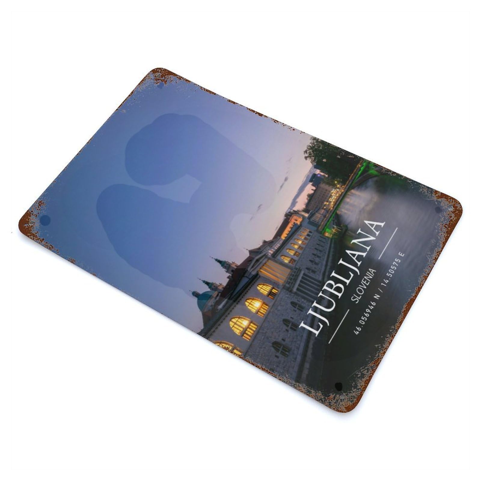Garage Style LJUBLJANA Rustic Tin Plaque 11.8"x7.9", Classic Wall Plaque for Bar And Workshop