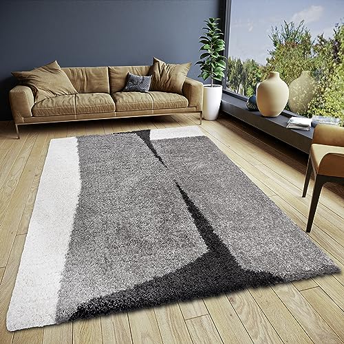 ELLE Decoration Alfombra de Pelo Largo Jade – Alfombra de salón con diseño de Pelo Largo, Dos Colores, patrón Moderno, mullida, Suave para salón, Dormitorio, habitación Juvenil, Crema y Negro, 120 x