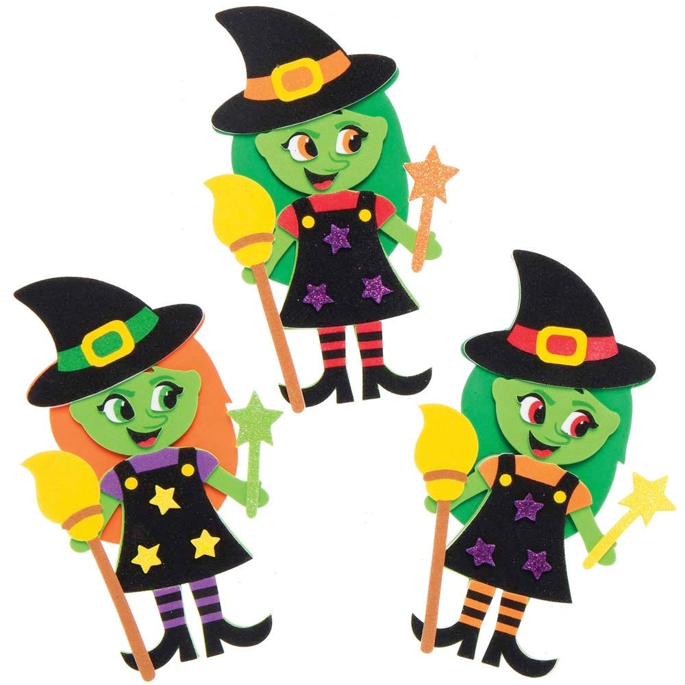 Baker Ross Zestaw magnesów do dekoracji na Halloween, zestaw 8 sztuk, zestawy rzemieślnicze na Halloween, dla dzieci, piankowa czarownica, dekoracja sztuka i rzemiosło (AX219)
