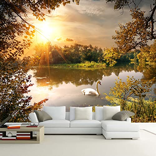Ljzclock Swan Lake Wall Mural, Trees Wallpapers 3D Space Decor Paintings, Removable Wallpaper Peel And Stick, Self Adhesive Wallpaper For B #TOP2