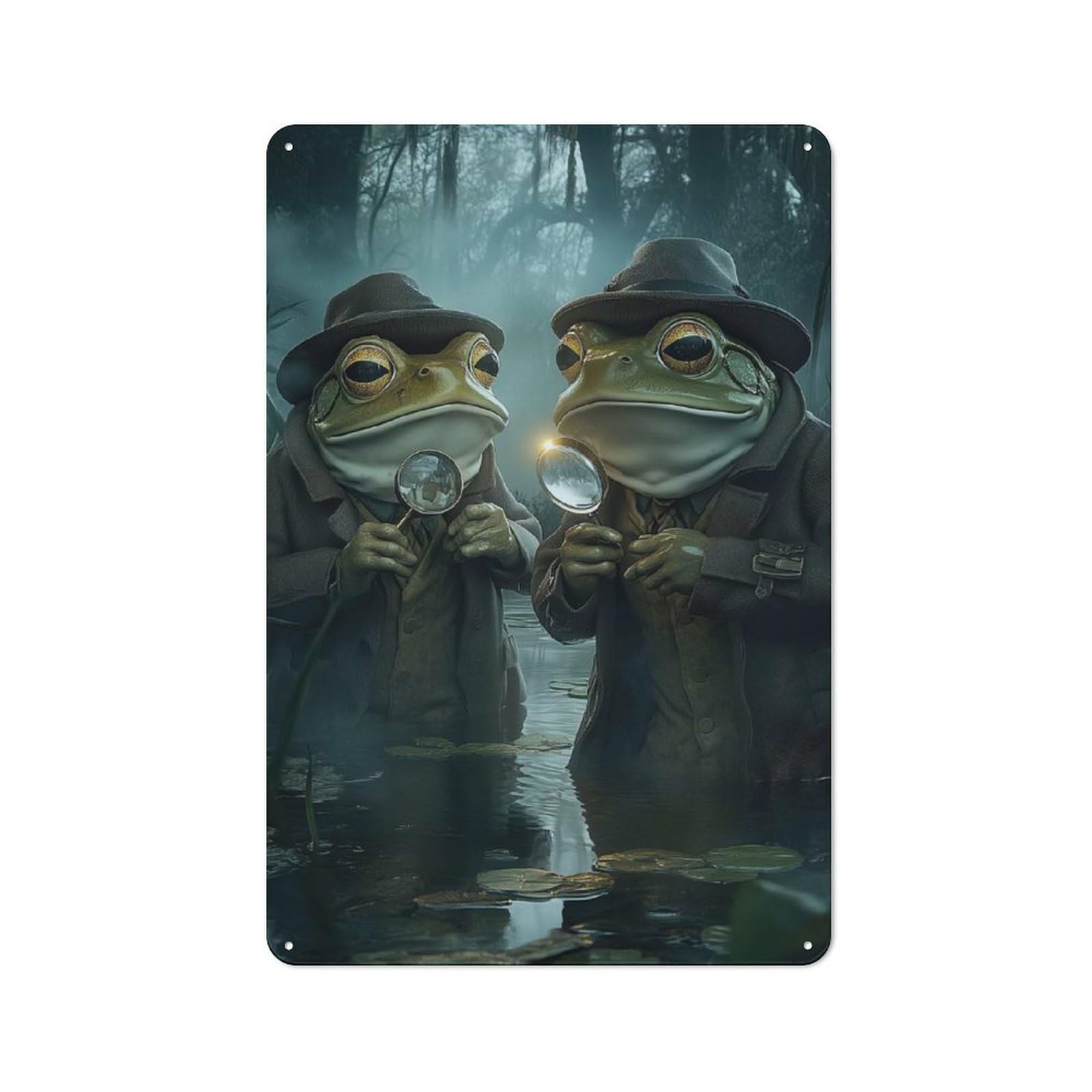 Frog Detectives Industrial Metal Sign 30x20cm, Modern Retro Loft Wall Plaque for Workspace, Cafe, Hallway Or Garage