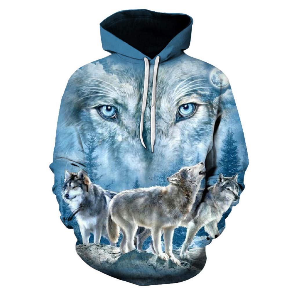 Lglzka Men's B 3D Wolf Print Hoodies Sweater 3D Sweatshirt Hoody Pullover Tracksuits Streetwear Coat Pullover,L