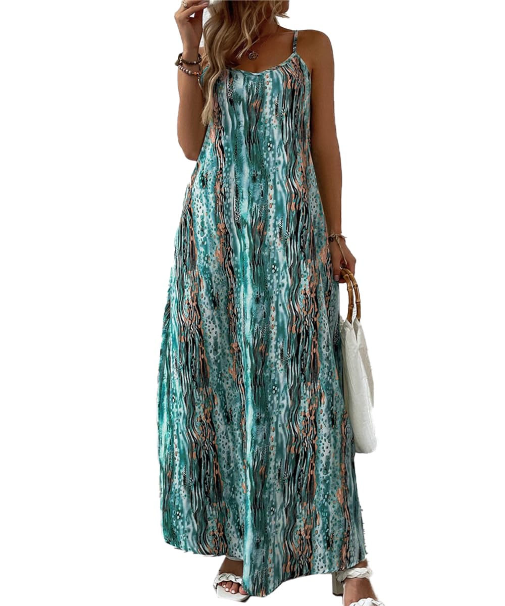 GRMLRPT Vestidos Largos Mujer Vestido Camisola Mujer Sin Mangas Honda Vintage Camisa de Vestir con Estampado Cuello en V Elegante Vestido Casual Vacaciones(Multicolor,S-XXL)