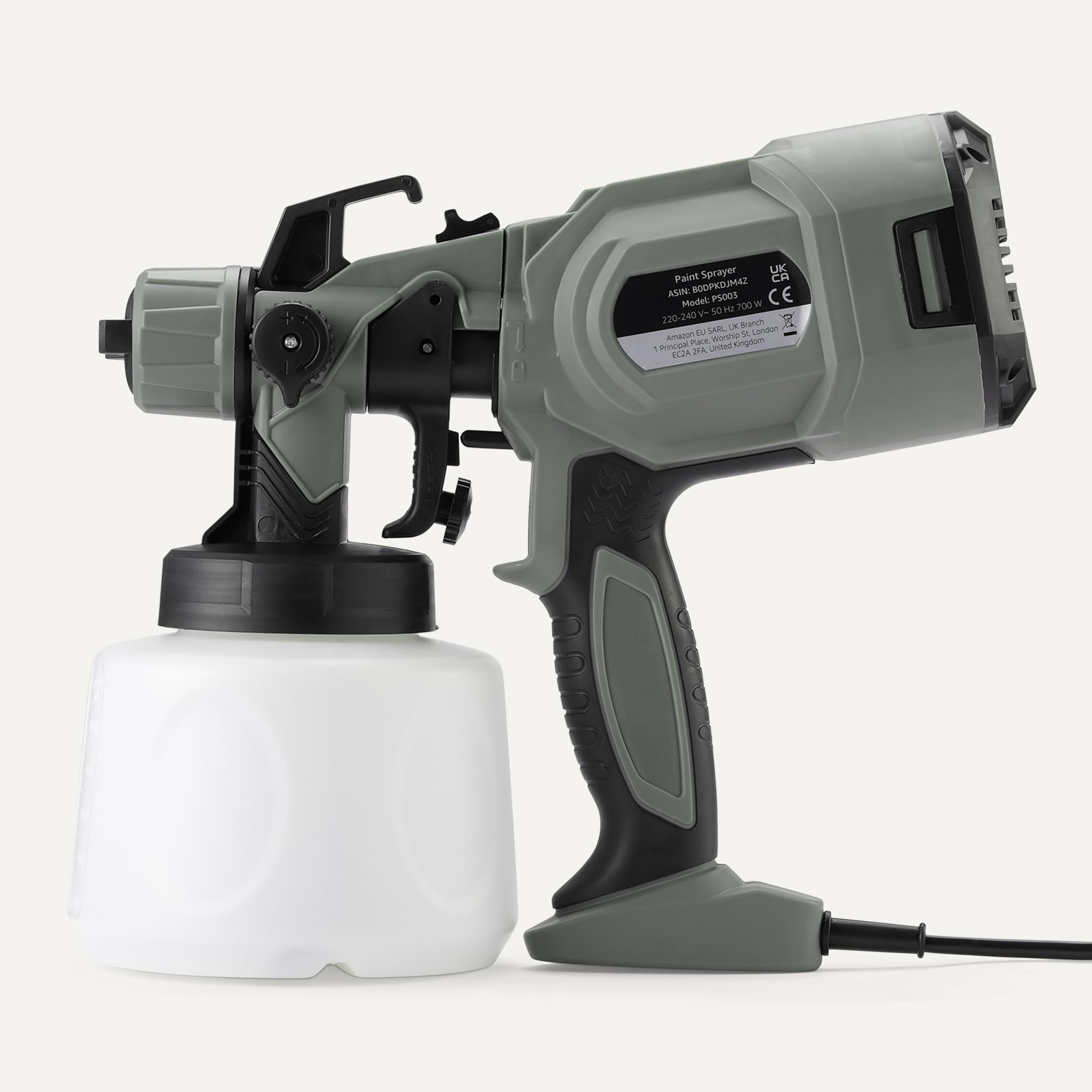 Amazon Basics Pistola a Spruzzo Elettrica 700W con Serbatoio da 1.200ml, 4 Ugelli e 3 Modalità di Spruzzo, per Interni ed Esterni, Grigia