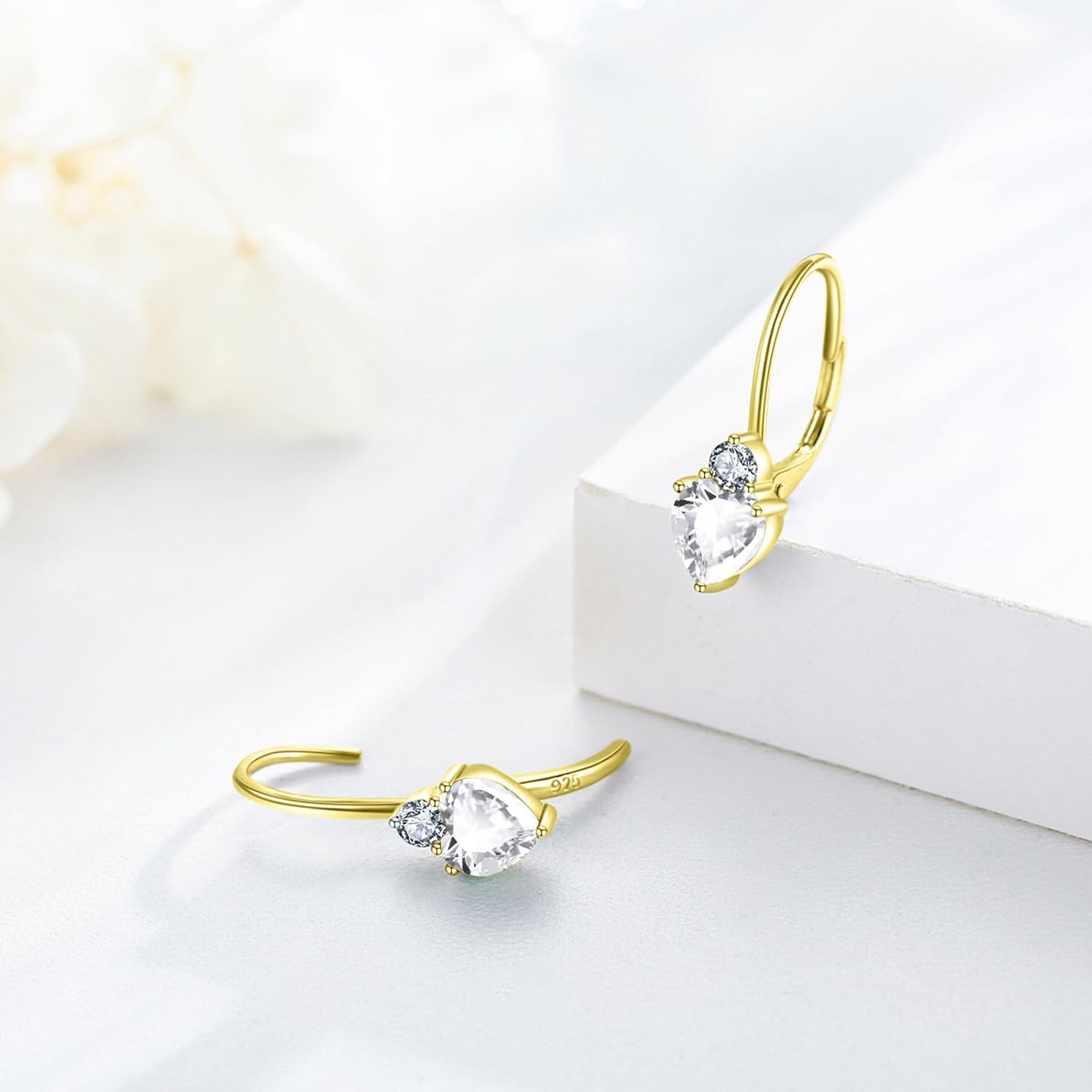 Birthstone Earrings Dangle Sterling Silver Leverback Dangle Drop Earrings Birthstone Jewelry Gifts for Women Birthday Christmas Mother's Day
