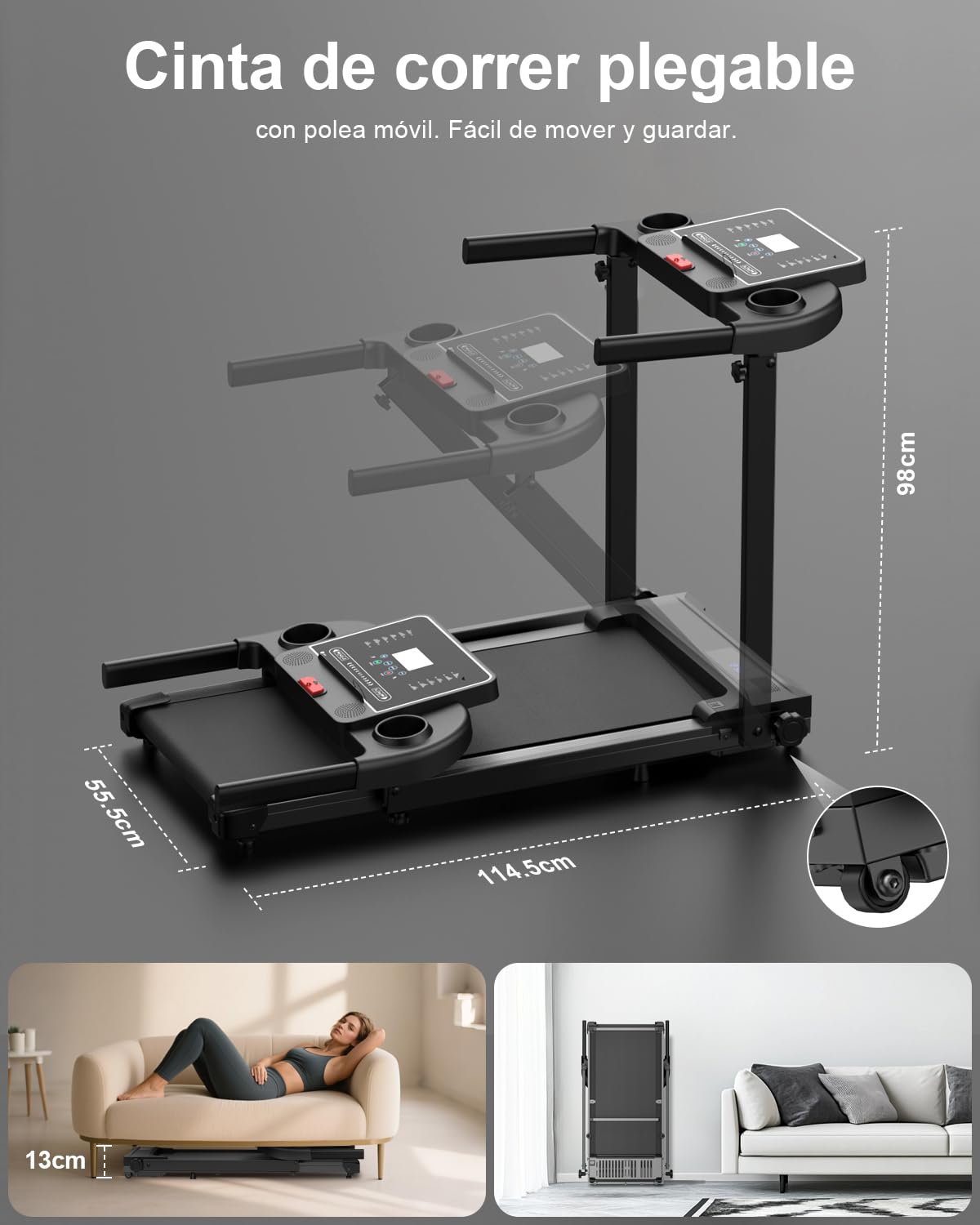 Cinta de Correr Plegable Andar - Caminadora Electrica para Casa con Pantalla LCD Treadmill for Home 3 en 1 Walking Pad Compact Portable Under Desk Running para el hogar y la Oficina 100KG