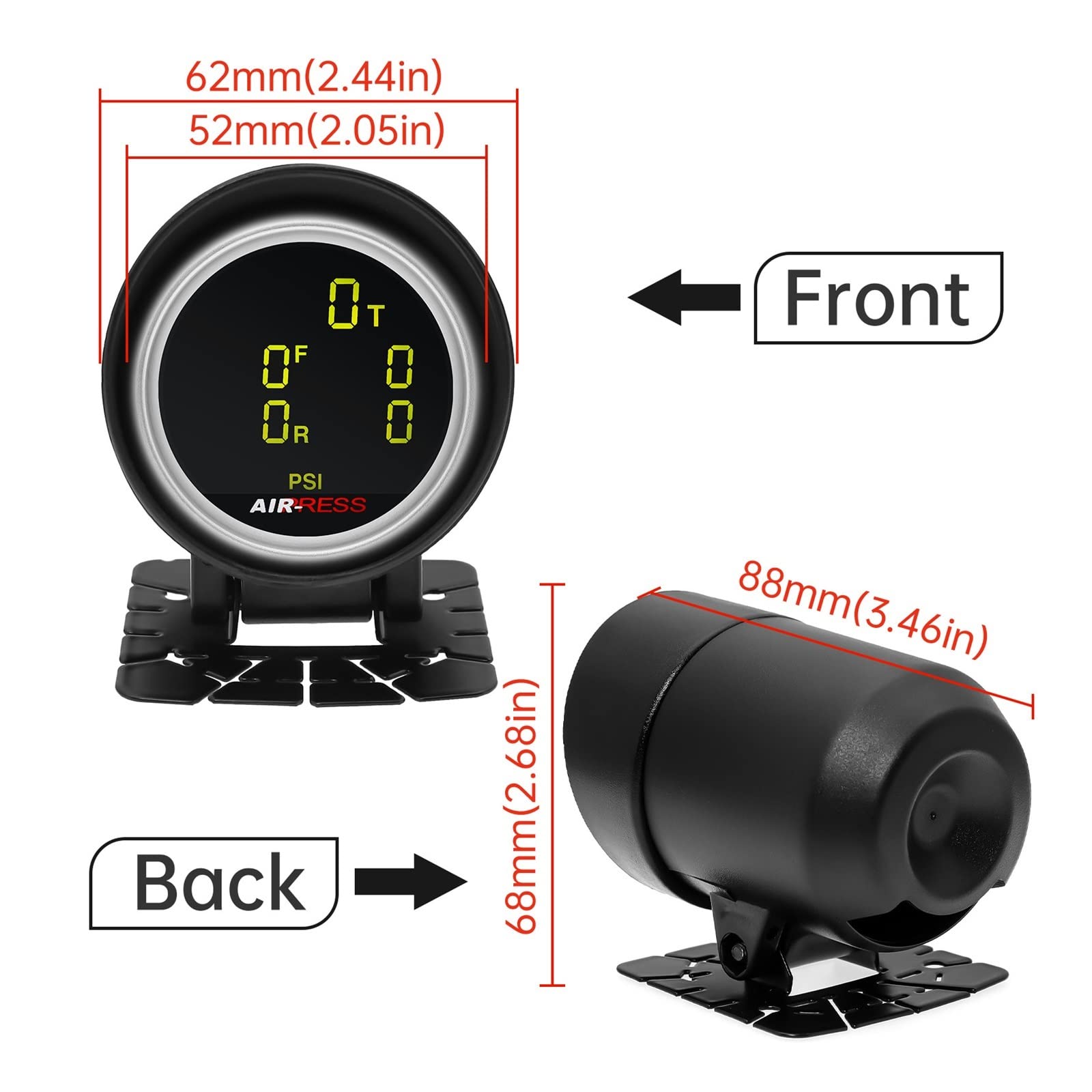 unità di invio Carburante Marino A 7 LED a Colori da 2 Pollici 52mm LCD Manometro a Cinque pressioni dell'Aria Bar Sospensioni pneumatiche Misuratore di Giro Pneumatico con sensore da 5 Pezzi