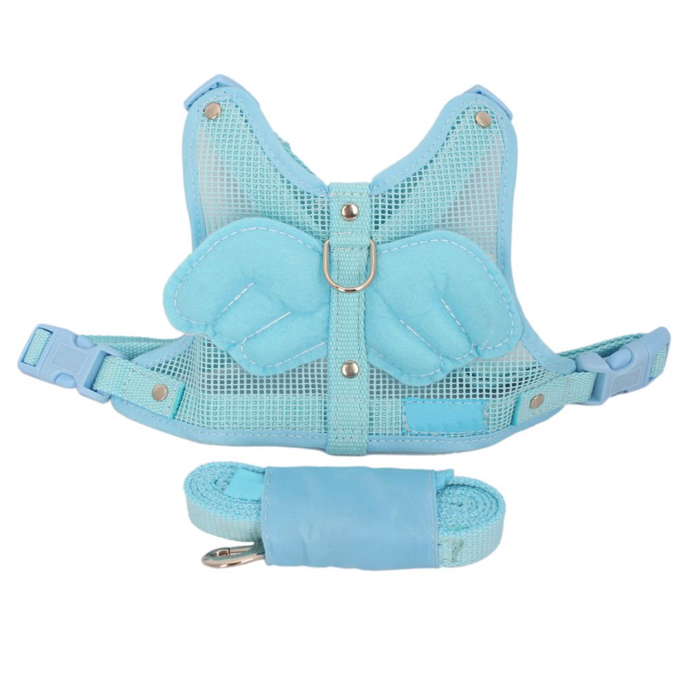 Adjustable Angel Wing Net Pet Dog Cat Safety Harness Leash With Lead Leash Blue S Small Size
