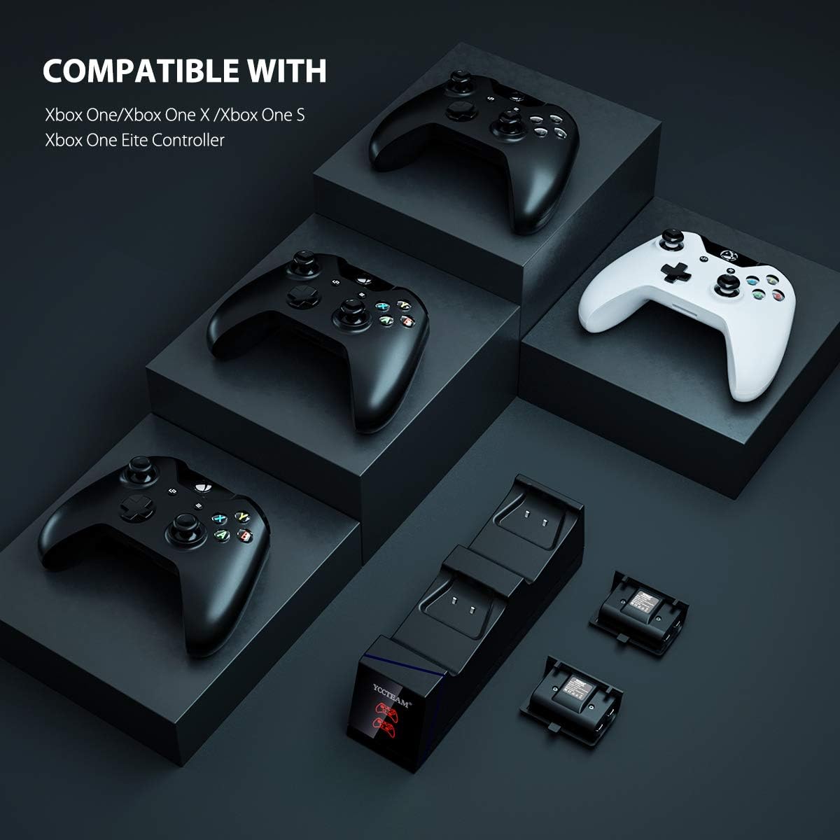 Battery Pack for Xbox One Controller, Controller Charger for Xbox One, Xbox One S, Xbox One X, Xbox One Ellite Controller with 2pack 1200mAh Rechargeable Battery and Charging Station