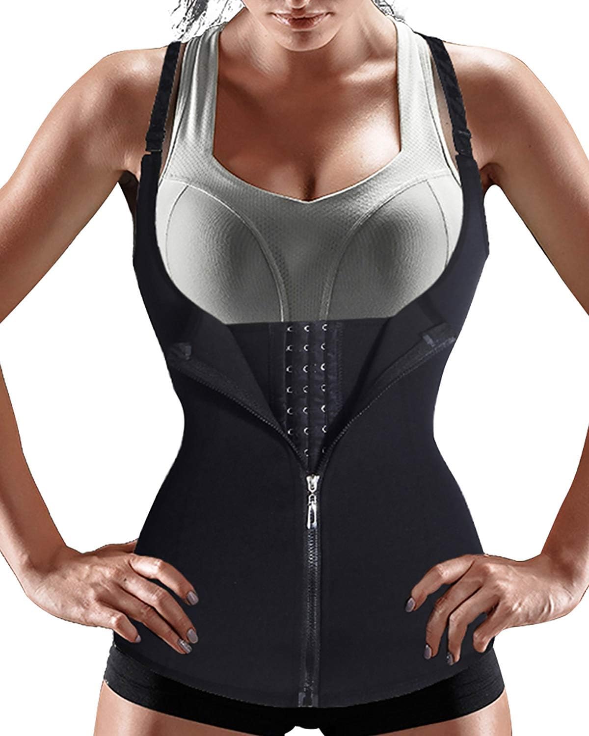 GotolyWomen Waist Trainer Corset Zipper Vest Body Shaper Tummy Control Cincher Tank Top with Adjustable Straps