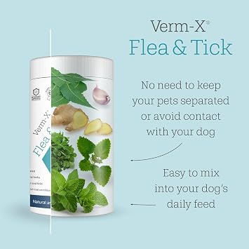 Verm-X Flea & Tick Powder for Dogs, Effective Natural Repellent, 100% Natural Ingredients, Environmentally Friendly
