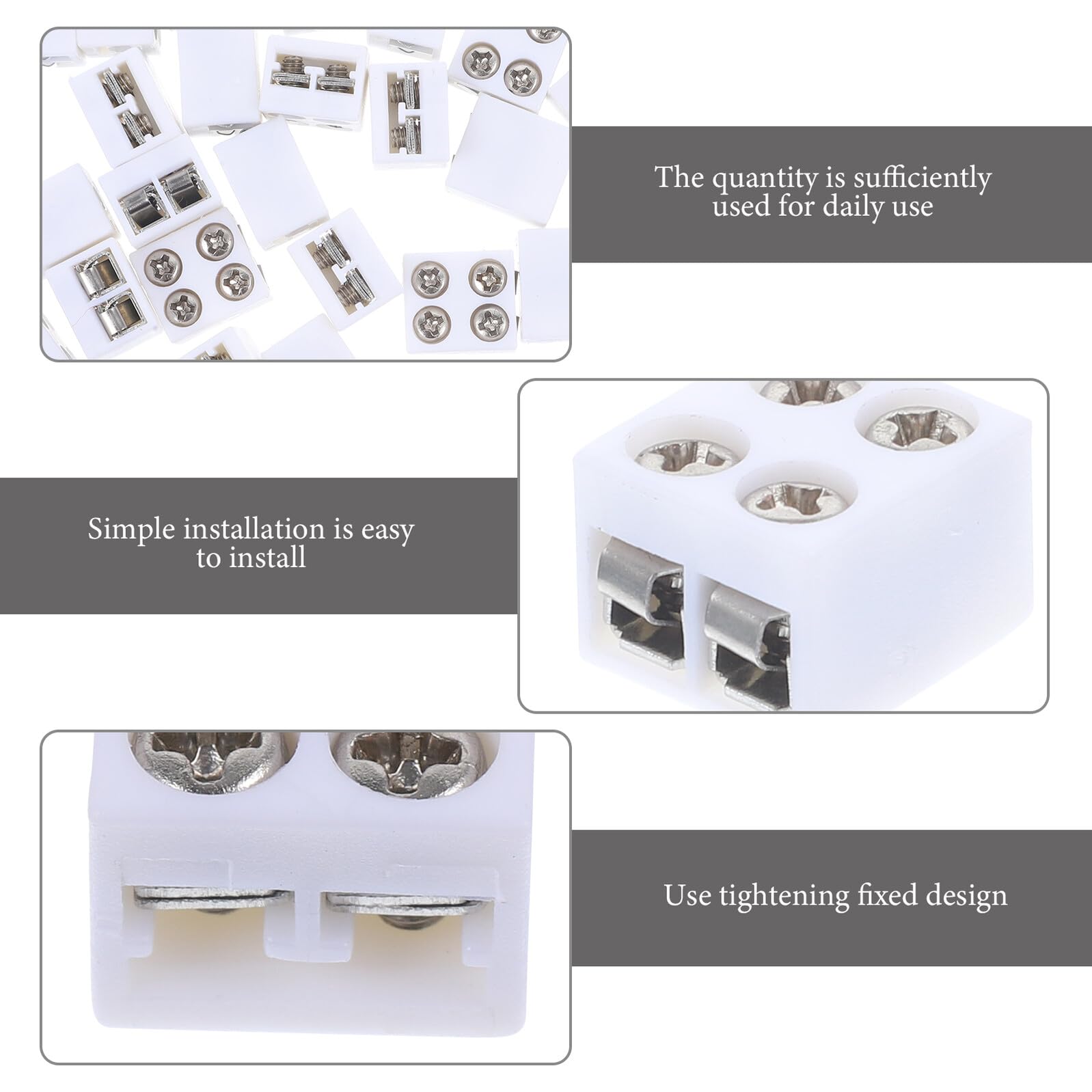 Kit de Conectores para Tiras de Luces LED de 2 Pines y 8 Mm Diseño de Tornillo, Compatible Luces LED de 5v/12v/24v y Cables 16-22awg, 50 Piezas de Plástico Blanco