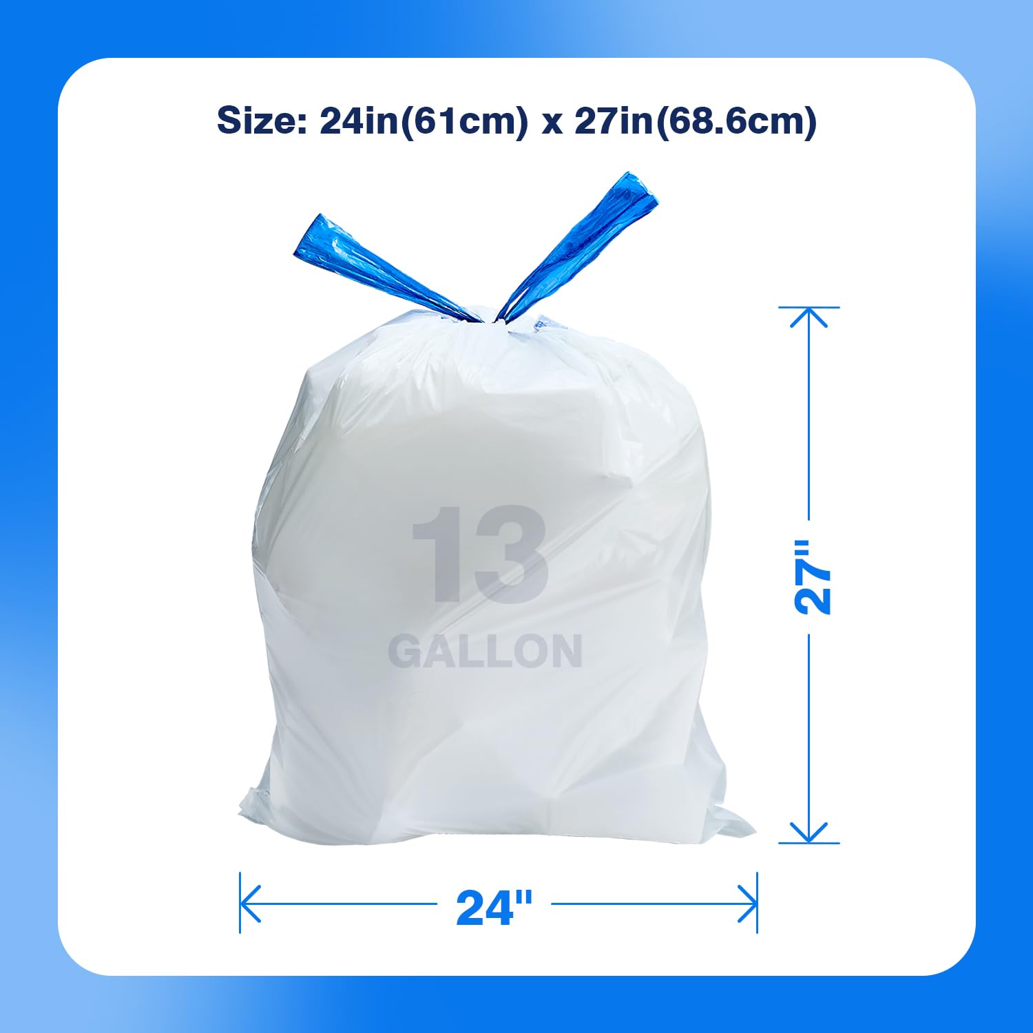 Plastiguide 300 Count Tall Kitchen Drawstring Trash Bags, 13 Gallon, 100% Post-Consumer Recycled, Commercial Garbage Bags, GRS Compliant, Unscented, White