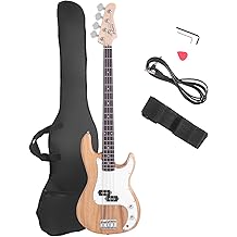 Glarry Electric Bass Guitar Full Size 4 String Rosewood Basswood Fire Style Exquisite Burning Bass(Burly Wood)