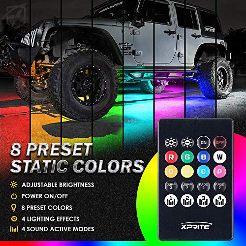 Xprite 4Pcs Underglow LED Lights for Cars, 8 Color RGB 252 LEDs Sound Active Function Music Mode Underglow Kit, Bluetooth APP & Remote Control, Waterproof Underbody Neon Strip Light for Car SUV Truck by Xprite - Image 2