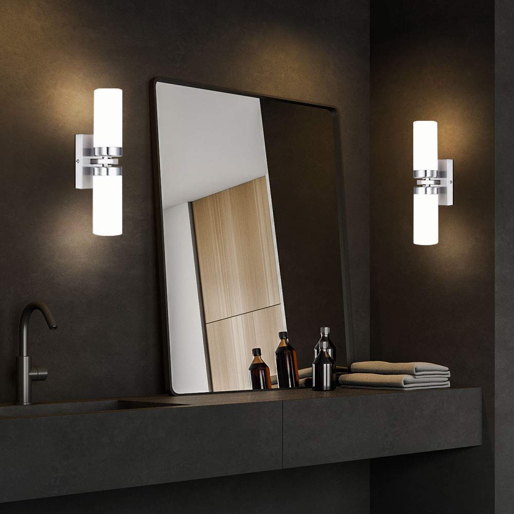 2er Set Wandlampe Spiegel Badezimmer Leuchte UP DOWN Strahler Feuchtraumleuchte Glas IP44 2-Flammig