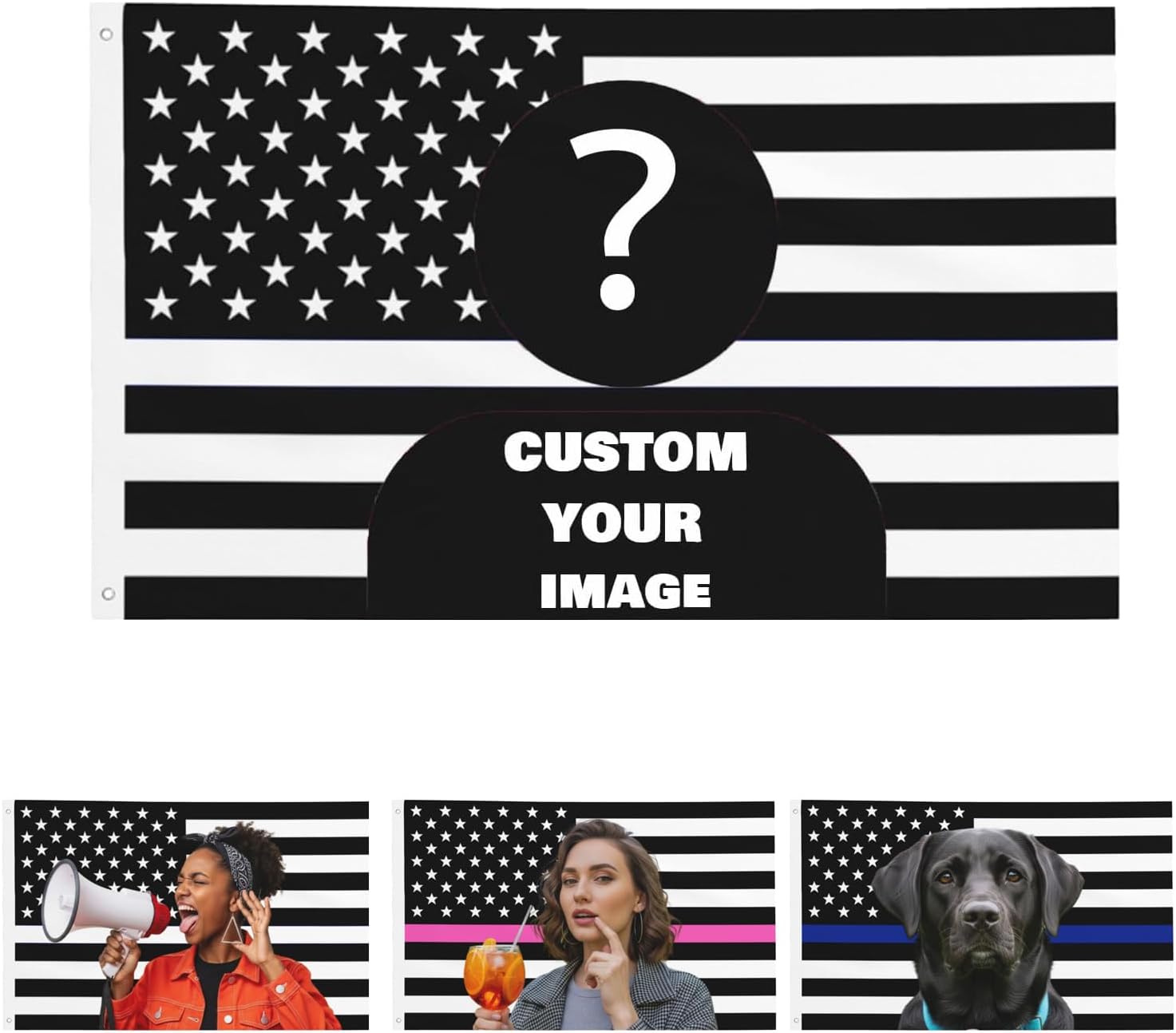 Nxwdwqa Custom Black and White America Flag 3X5 Ft Personalized Flags Design Your Image Funny Tapestry Poster For Decorate Clubs Concerts Bars University Dormitories Living Rooms Bedrooms