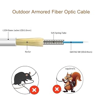 Simplex SC/APC to SC/APC Fiber Optic Internet Cable,Single Mode Armored Fiber Optical Patch Cord,9/125um OS1/OS2 Compatible Att Fiber Cable LSZH White (1m/3ft)